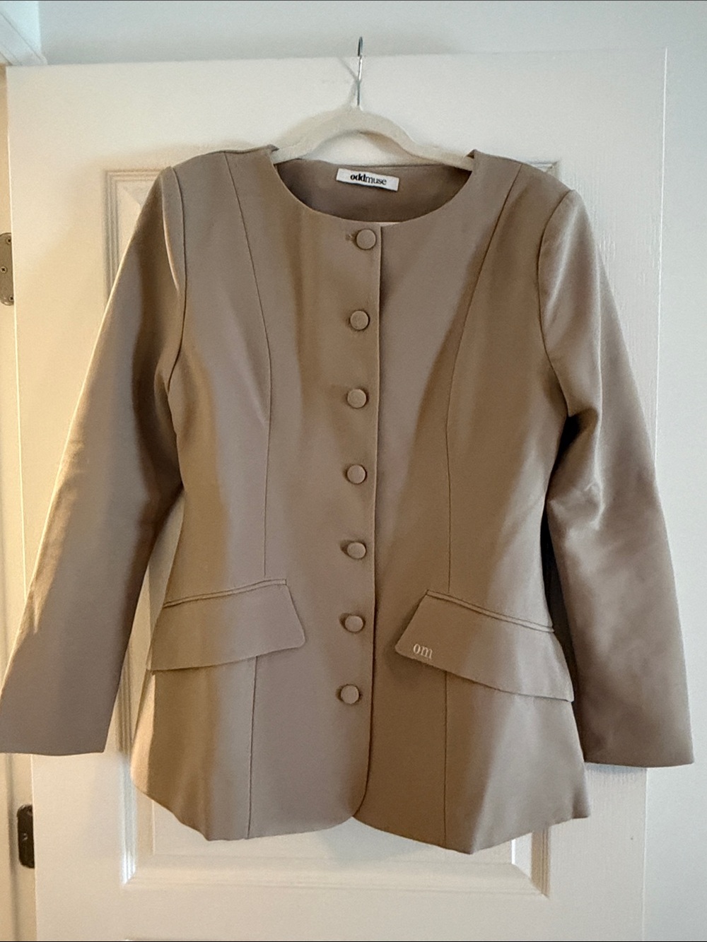 Odd Muse Long-line Structured Taupe Button-Front Jacket -Sz UK XXL